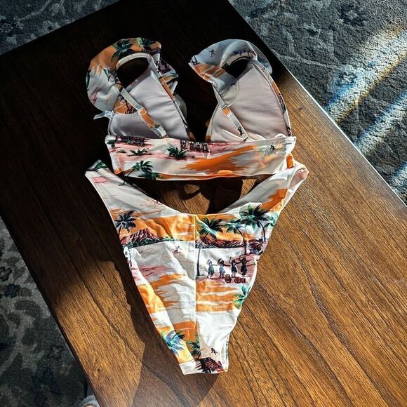 Aerie Ruffle seaside Town Print Bikini Top Large Bottom XL - Picture 4 of 6